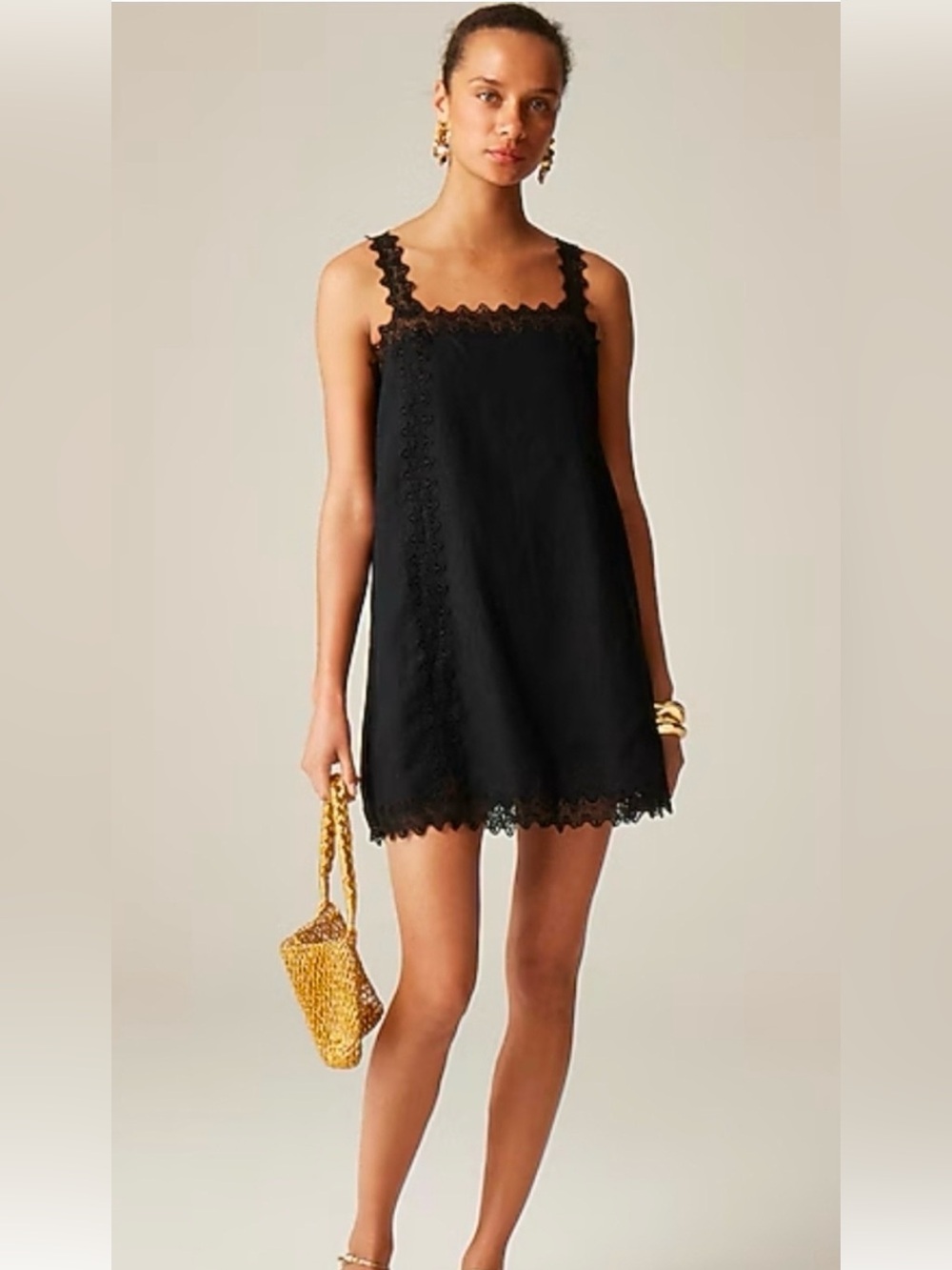 J. Crew Black Linen and Lace Mini Shift Dress -
NWOT, Size 4